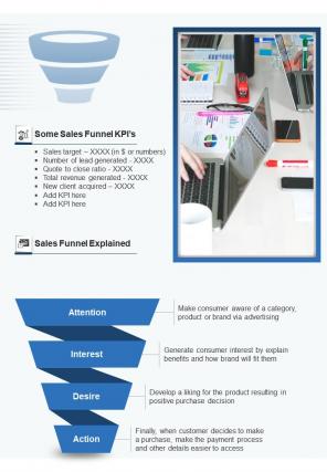 Bi fold details of sales funnel in business operations document pdf ppt template one pager