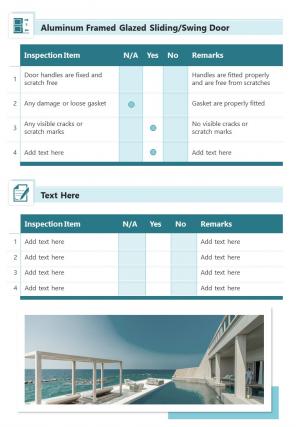 Bi fold door inspection checklist of newly constructed home document report pdf ppt template