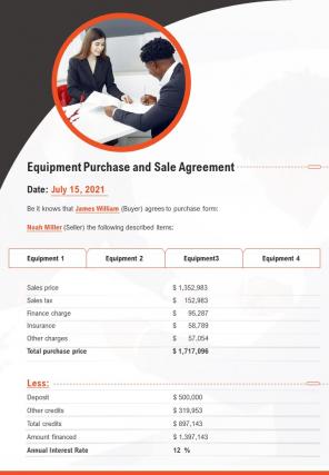 Bi fold equipment purchase and sale contract document report pdf ppt template