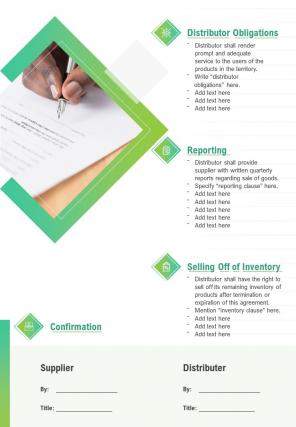 Bi fold exclusive distribution agreement for supplier and distributor document report pdf ppt template