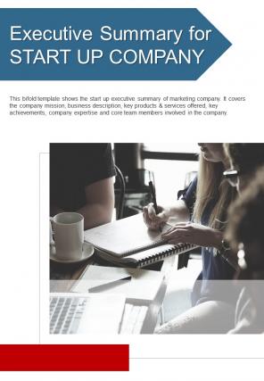 Bi fold executive summary for star up company document report pdf ppt template