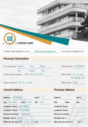 Bi fold form for apartment rental application document report pdf ppt template