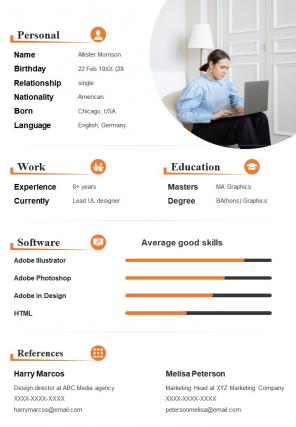 Bi fold graphic designer professional cv template document report pdf ppt one pager
