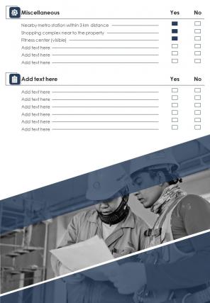 Bi fold home pre construction inspection checklist document report pdf ppt template one pager