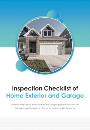Bi fold inspection checklist of home exterior and garage document pdf ppt template one pager