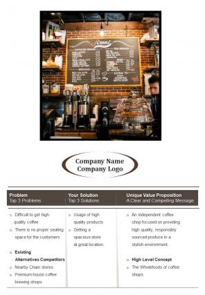 Bi fold lean canvas business plan of coffee shop document report pdf ppt template one pager