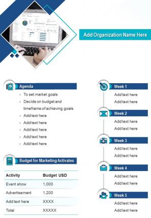 Bi fold marketing goals with budget document report pdf ppt template one pager