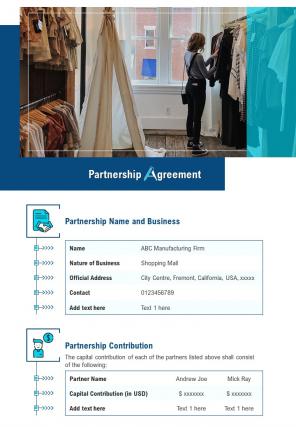 Bi fold partnership agreement for retail showroom document report pdf ppt template