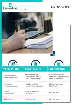 Bi fold per day planner for manager document report pdf ppt template