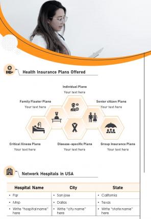 Bi fold price comparison chart of multiple health insurance plans pdf ppt template one pager