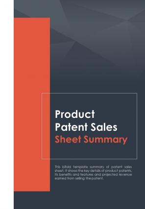 Bi fold product patent sales sheet summary pdf ppt template one pager