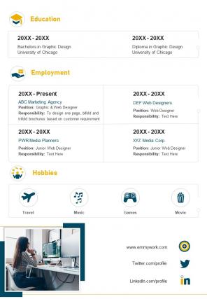Bi fold professional cv template of web designer document report pdf ppt one pager