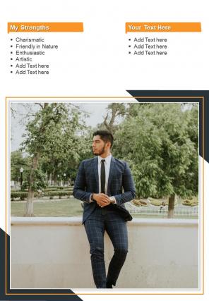 Bi fold profile template of a marketing manager document pdf ppt one pager