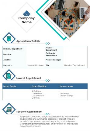 Bi fold project manager scope of appointment document report pdf ppt template