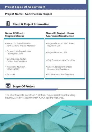 Bi fold project scope of appointment document report pdf ppt template