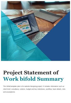 Bi fold project statement of work summary document report pdf ppt template one pager