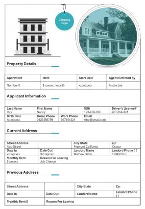 Bi fold residential property rental application form document report pdf ppt template one pager