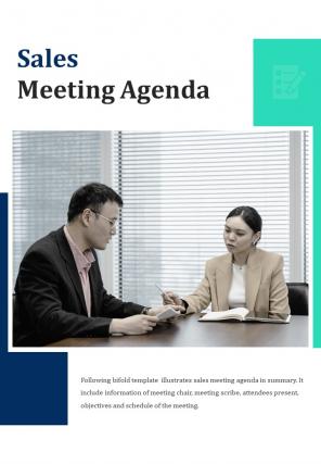 Bi fold sales meeting agenda document report pdf ppt template one pager