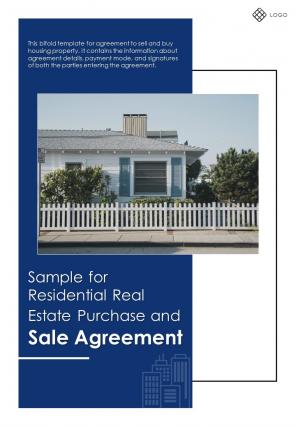 Bi fold sample for residential real estate purchase and sale agreement document report pdf ppt template