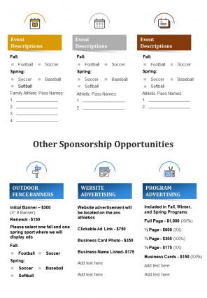 Bi fold sample of event sponsorship packages document report pdf ppt template one pager