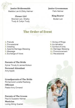 Bi fold silhouette wedding program ceremony document report pdf ppt template one pager