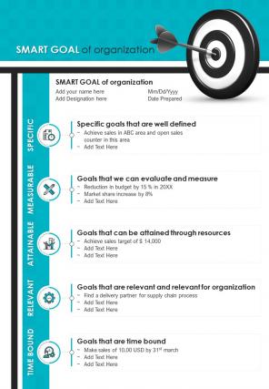 Bi fold smart goal for organization document report pdf ppt template one pager