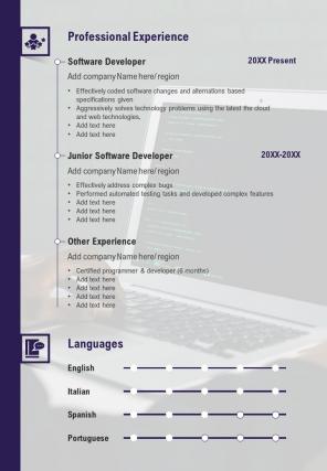Bi fold software developer resume document report pdf ppt template