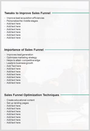 Bi fold strategies and techniques to optimize sales funnel document report pdf ppt template one pager
