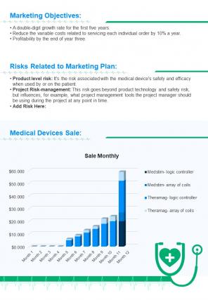 Bi fold summary of marketing plan related to medical device document report pdf ppt template