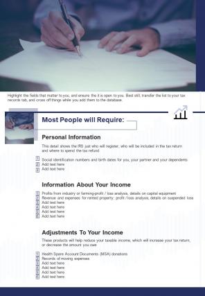 Bi fold tax preparation checklist document report pdf ppt template