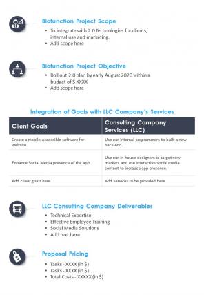 Bi fold technology consulting proposal with goals and services report document pdf ppt template one pager