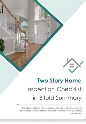 Bi fold two story home inspection checklist in summary pdf ppt template one pager