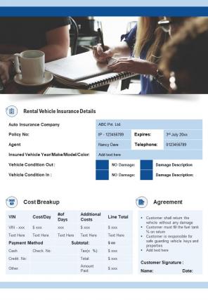 Bi fold vehicle rental application form document report pdf ppt template one pager