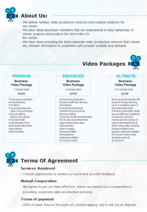 Bi fold video production project proposal document report pdf ppt template one pager