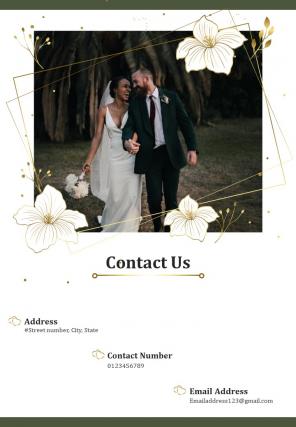 Bi fold wedding program design with party silhouettes document report pdf ppt template one pager
