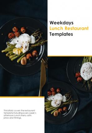 Bi fold weekdays lunch restaurant templates document report pdf ppt template one pager