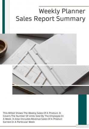 Bi fold weekly planner sales summary document report pdf ppt template