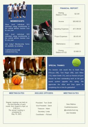 Bifold Booster Club Newsletter Presentation Report Infographic Ppt Pdf Document Researched Designed