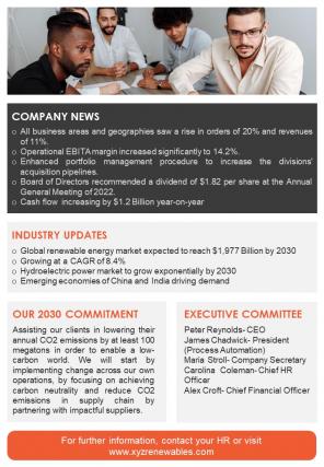 Bifold One Page Annual Newsletter For Organizations Presentation Report Infographic Ppt Pdf Document