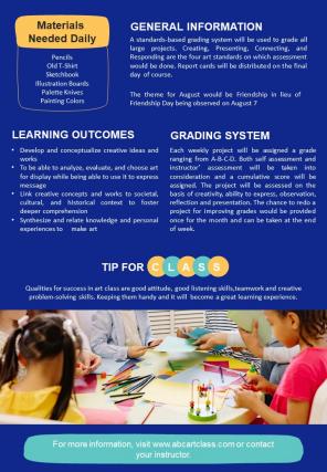Bifold One Page August Art And Craft Class Newsletter Presentation Report Infographic Ppt Pdf Document