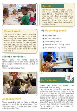 Bifold One Page Classroom Newsletter For Kids Presentation Report Infographic Ppt Pdf Document