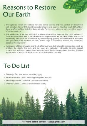 Bifold One Page Earth Day Newsletter For Environment Protection Presentation Infographic PPT PDF Document