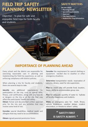 Bifold One Page Field Trip Safety Newsletter Presentation Report Infographic Ppt Pdf Document