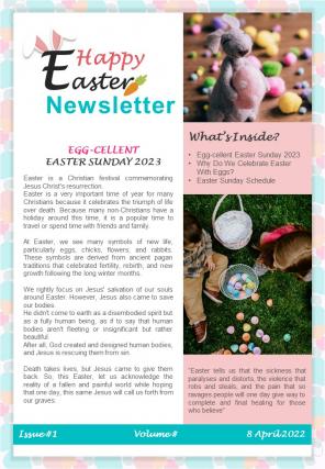 Bifold One Page Happy Easter Information Newsletter Presentation Report Infographic PPT PDF Document