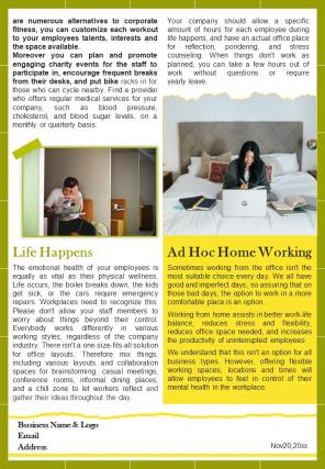 Bifold One Page Heath And Lifestyle Blog Newsletter Presentation Report Infographic Ppt Pdf Document