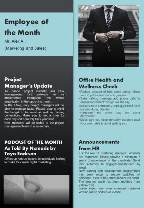 Bifold One Page Office Newsletter Template Presentation Report Infographic PPT PDF Document