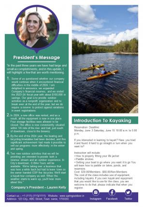 Bifold One Page Outdoor Activity Program Monthly Newsletter Presentation Report Infographic Ppt Pdf Document