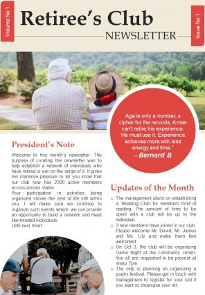 Bifold One Page Retirement Newsletter Template Presentation Report Infographic Ppt Pdf Document