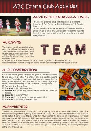 Bifold One Page School Drama Club Newsletter Presentation Report Infographic Ppt Pdf Document