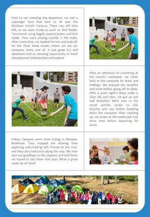 Bifold One Page Summer Camp Newsletter Presentation Report Infographic PPT PDF Document